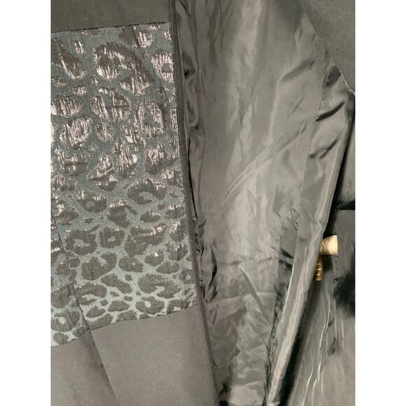 Calvin Klein Womens Black & Shimmering Leopard Print Long Jacket Size 4 - Picture 4 of 7